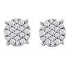 Image 1 : 14kt White Gold Round Pave-set Diamond Flower Cluster Earrings 1/2 Cttw