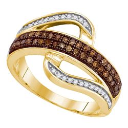 10kt Yellow Gold Round Brown Diamond Curved Band Ring 1/3 Cttw