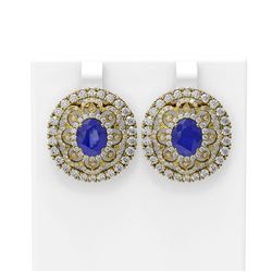 13.11 ctw Sapphire & Diamond Earrings 18K Yellow Gold