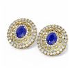 Image 3 : 13.11 ctw Sapphire & Diamond Earrings 18K Yellow Gold
