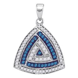 10kt White Gold Round Blue Color Enhanced Diamond Triangle Pendant 1/3 Cttw