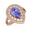 Image 1 : 4.52 ctw Certified Tanzanite & Diamond Victorian Ring 14K Rose Gold