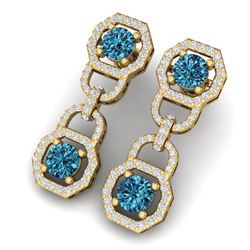 4 ctw SI/I Intense Blue Diamond Earrings 18K Yellow Gold