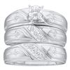 Image 1 : 10kt White Gold His & Hers Round Diamond Solitaire Cross Matching Bridal Wedding Ring Band Set 1/6 C