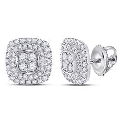14kt White Gold Round Diamond Cushion Cluster Earrings 1/2 Cttw