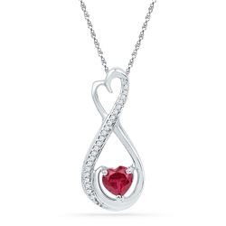 Sterling Silver Heart Lab-Created Ruby Solitaire Diamond Infinity Heart Pendant 5/8 Cttw
