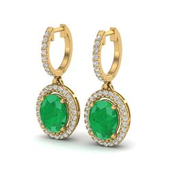 4.25 ctw Emerald & Micro Pave VS/SI Diamond Earrings 18k Yellow Gold
