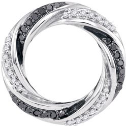 10kt White Gold Round Black Color Enhanced Diamond Circle Pendant 1/4 Cttw