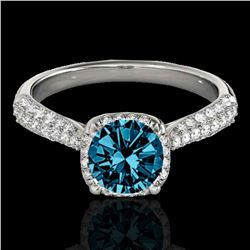 1.50 ctw SI Certified Fancy Blue Diamond Solitaire Halo Ring 10k White Gold
