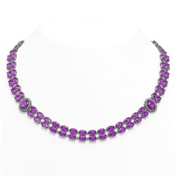 55.03 ctw Amethyst & Diamond Necklace 14K White Gold