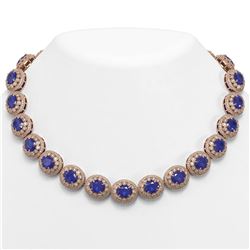 111.75 ctw Sapphire & Diamond Victorian Necklace 14K Rose Gold