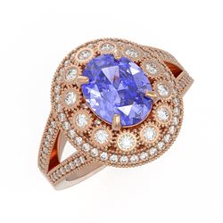 4.76 ctw Certified Tanzanite & Diamond Victorian Ring 14K Rose Gold