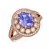 Image 1 : 4.76 ctw Certified Tanzanite & Diamond Victorian Ring 14K Rose Gold