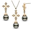 Image 1 : Black Tahitian Pearl and Diamond Cross Pendant and Earring Set