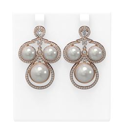 2.61 ctw Diamond & Pearl Earrings 18K Rose Gold