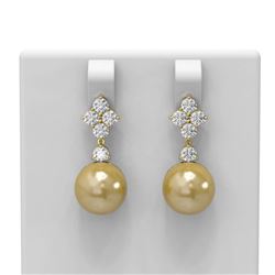 1.2 ctw Diamond & Pearl Earrings 18K Yellow Gold