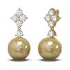 Image 2 : 1.2 ctw Diamond & Pearl Earrings 18K Yellow Gold