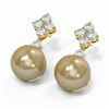 Image 3 : 1.2 ctw Diamond & Pearl Earrings 18K Yellow Gold