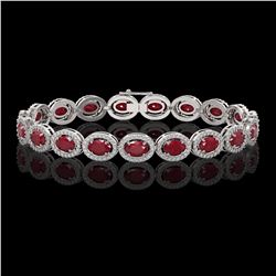 15.2 ctw Ruby & Diamond Micro Pave Halo Bracelet 10k White Gold