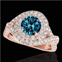 2 ctw SI Certified Blue Diamond Solitaire Halo Ring 10k Rose Gold