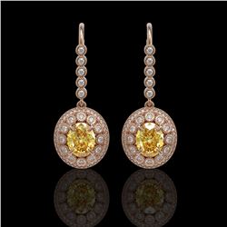 7.65 ctw Canary Citrine & Diamond Victorian Earrings 14K Rose Gold