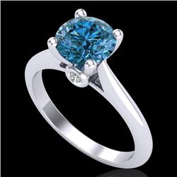 1.6 ctw Intense Blue Diamond Engagment Art Deco Ring 18k White Gold