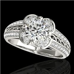 1.5 ctw Certified Diamond Solitaire Halo Ring 10k White Gold