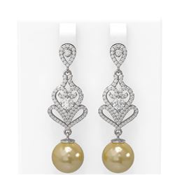 1.91 ctw Diamond & Pearl Earrings 18K White Gold