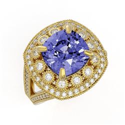 6.72 ctw Certified Tanzanite & Diamond Victorian Ring 14K Yellow Gold