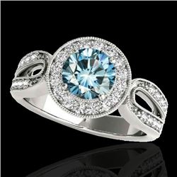 1.4 ctw SI Certified Fancy Blue Diamond Solitaire Halo Ring 10k White Gold