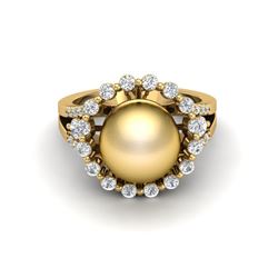 0.83 CT Micro Pave VS/SI Diamond & Golden Pearl Ring 18k Yellow Gold