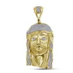 10kt Yellow Gold Mens Round Diamond Jesus Face Charm Pendant 1.00 Cttw