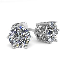 1.55 ctw VS/SI Diamond Stud Art Deco Earrings 14k White Gold