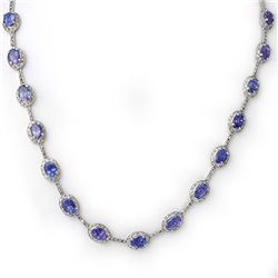 25.0 ctw Tanzanite & Diamond Necklace 14k White Gold