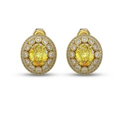 7.24 ctw Canary Citrine & Diamond Victorian Earrings 14K Yellow Gold
