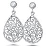 Image 1 : 14k White Gold Polished Filigree Teardrop Post Dangle Earrings