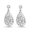 Image 2 : 14k White Gold Polished Filigree Teardrop Post Dangle Earrings