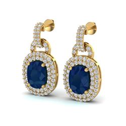 5 ctw Sapphire & Micro VS/SI Diamond Pave Earrings 14k Yellow Gold