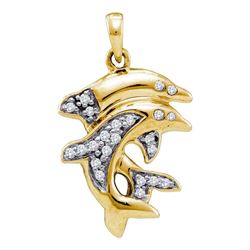 Yellow-tone Sterling Silver Round Diamond Dolphin Animal Pendant 1/6 Cttw