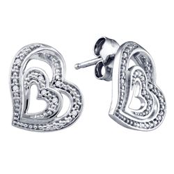 Sterling Silver Round Diamond Heart Stud Earrings 1/20 Cttw