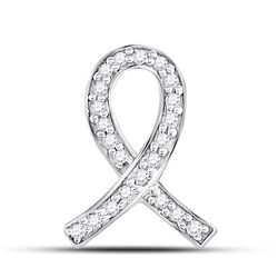 Sterling Silver Round Diamond Awareness Ribbon Fashion Pendant 1/10 Cttw