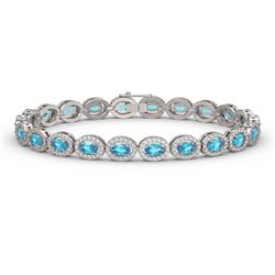 10.76 ctw Swiss Topaz & Diamond Micro Pave Halo Bracelet 10k White Gold