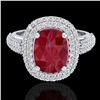 Image 1 : 3.50 ctw Ruby & Micro Pave VS/SI Diamond Certified Ring 18k White Gold