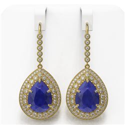 31.74 ctw Sapphire & Diamond Victorian Earrings 14K Yellow Gold