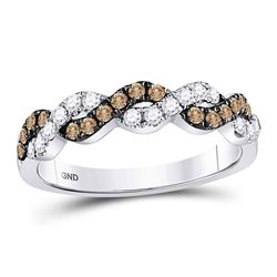 10kt White Gold Round Brown Diamond Braided Band Ring 1/2 Cttw