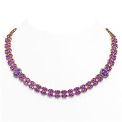 31.28 ctw Amethyst & Diamond Necklace 14K Yellow Gold