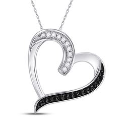 10kt White Gold Round Black Color Enhanced Diamond Heart Pendant 1/5 Cttw