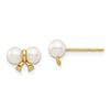 Image 1 : 14k Yellow Gold White Round Pearl Bow Post Earrings - 3-4 mm