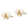 Image 2 : 14k Yellow Gold White Round Pearl Bow Post Earrings - 3-4 mm