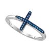 Image 1 : Sterling Silver Round Blue Color Enhanced Diamond Cross Fashion Ring 1/20 Cttw
